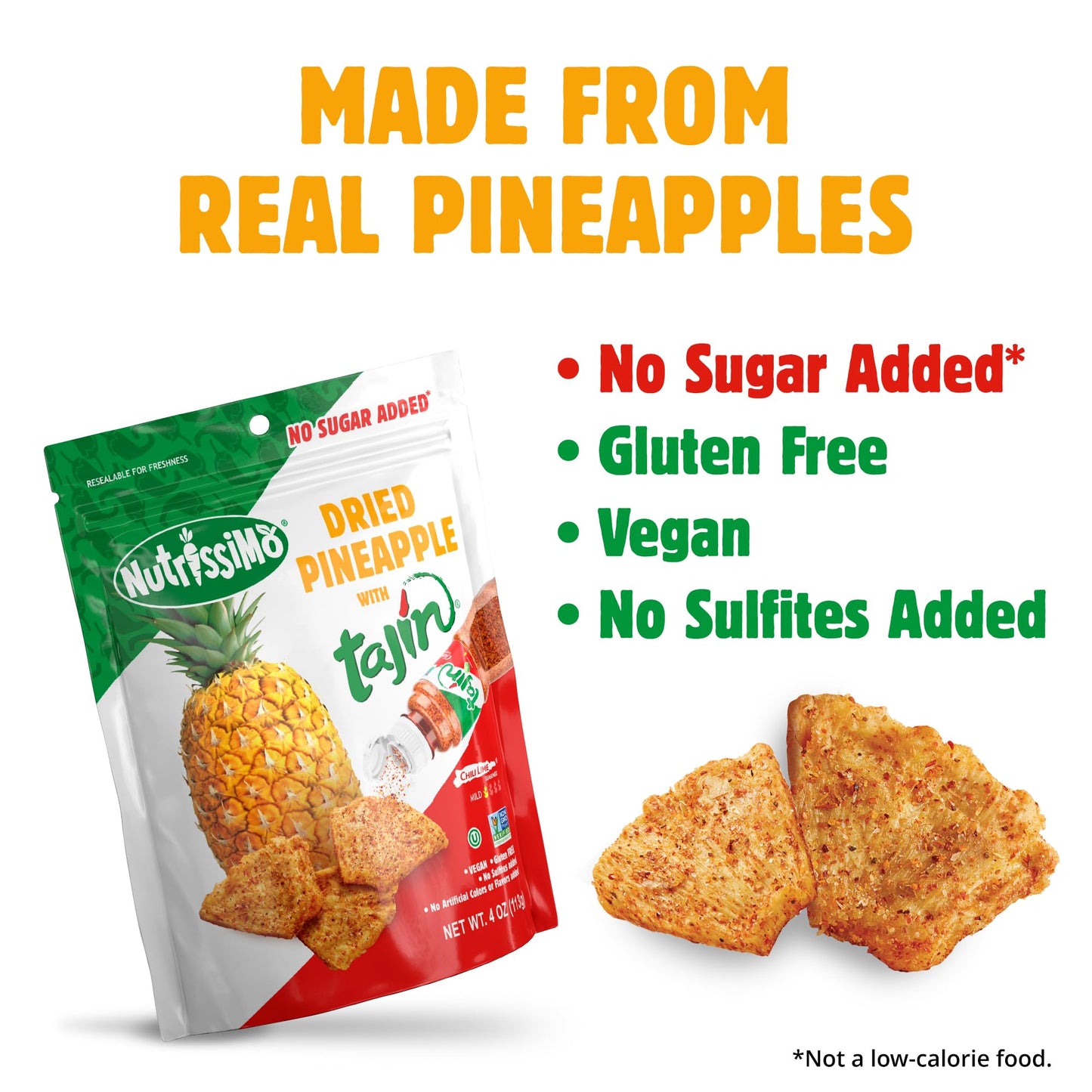 Nutrissimo Dried Pineapple With Tajin, Gluten-Free Dried Fruit Snacks, 4Oz (Pack Of 1)