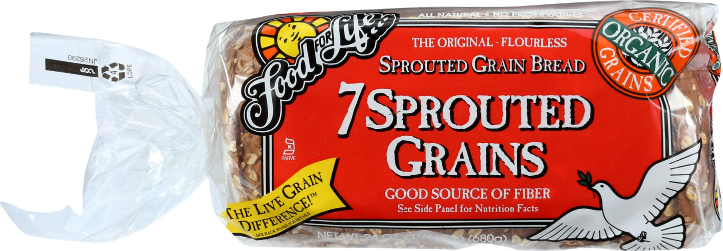 Food For Life Flourless Sprouted Grain Bread, 7 Grain, 24 oz (Frozen)