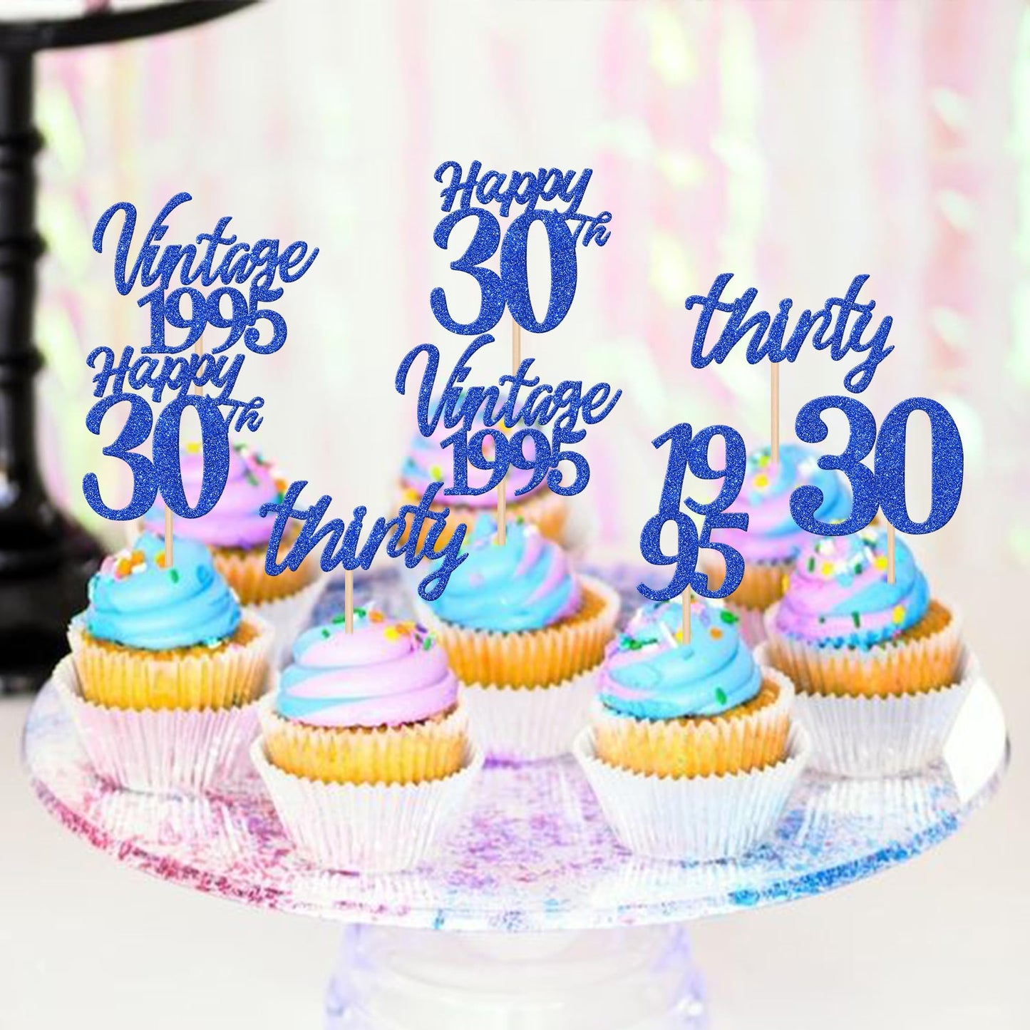30Pcs Happy 30Th Birthday Cupcake Toppers Cheers To 30 Vintage 1995 Cupcake Picks Hello 30 Thirty 30Th Birthday Decorations For
