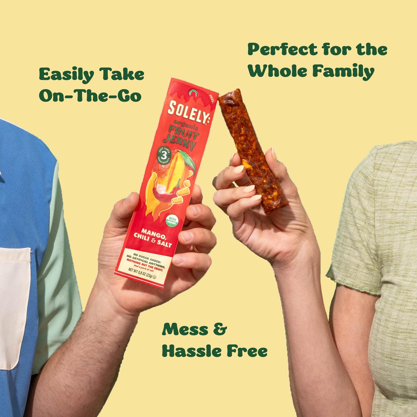 SOLELY - Organic Spicy Mango Chili and Salt Fruit Jerky - 12 Individually Wrapped Strips - Fruit Leather Made from Dried Fruit -