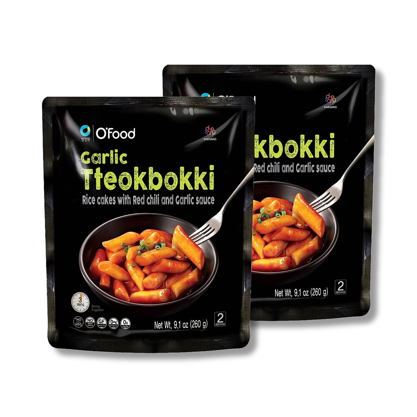 C OFood Garlic Tteokbokki  Gluten-Free Korean Rice Cakes  Authentic Spicy Korean Street Food Snack  Perfect with Cheese and Ramen Noodles  Ready to Eat  No MSG  No Corn Syrup  Pack of 2