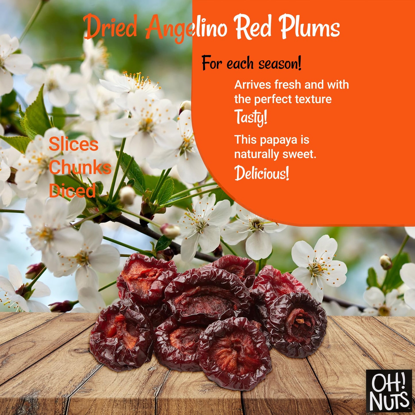 Oh! Nuts Dried Prunes Pitted - 1.5 Lb - California Sun Dried Angelino Red Plums - No Sugar Added - Dehydrated Fruit Bites - Pack