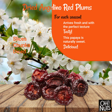Oh! Nuts Dried Prunes Pitted - 1.5 Lb - California Sun Dried Angelino Red Plums - No Sugar Added - Dehydrated Fruit Bites - Pack