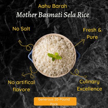 Aahu Barah Mother Basmati Sela Rice - Premium Extra-Long Grain - 20lb Pack - White