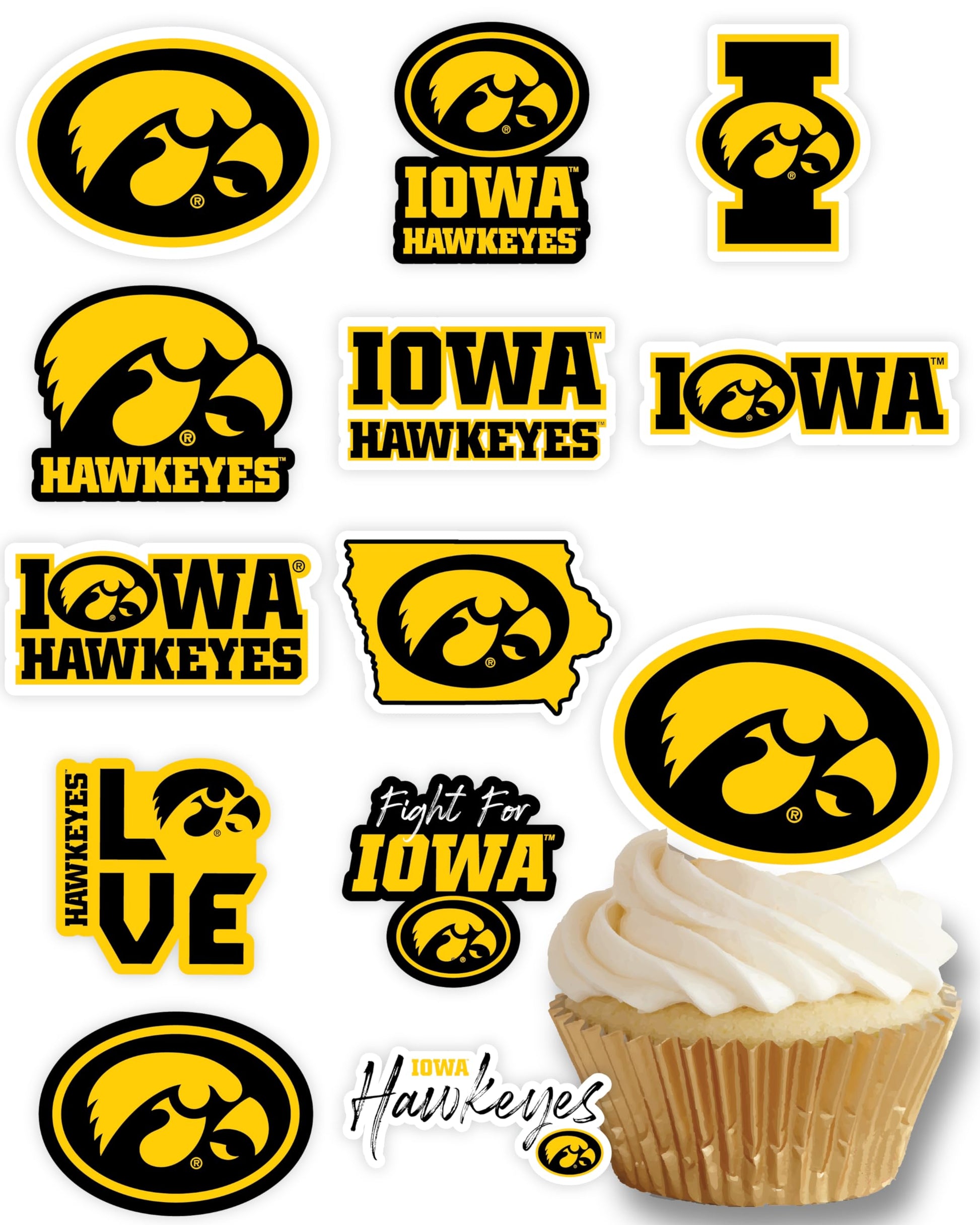 Iowa Hawkeyes Cupcake Toppers (24 Pcs) University Of Iowa Party Supplies For Football, Birthday Gift, Graduation Party Decoratio