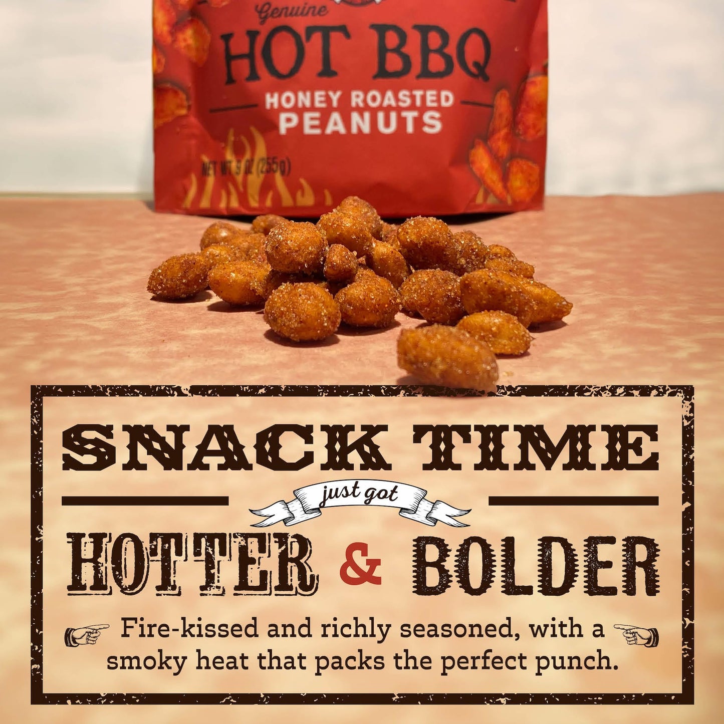 Rufus Teague Blazin’ Hot BBQ Peanuts – Sweet, Spicy & Smoky Snack, 9 oz Resealable Pouch, 2 Pack