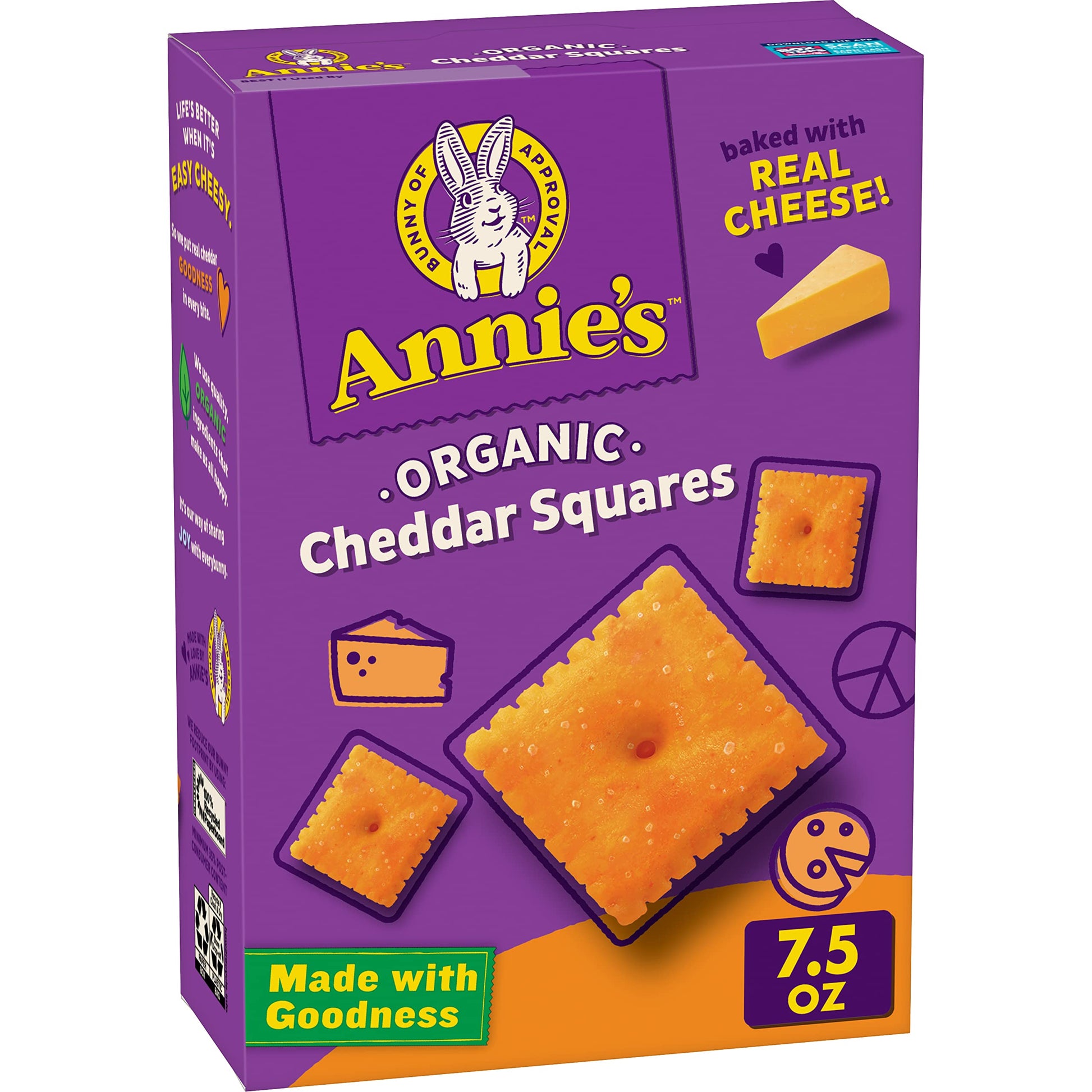 Annies Organic Cheddar Squares Baked Cracker Snacks, 7.5 oz, Pack of 1