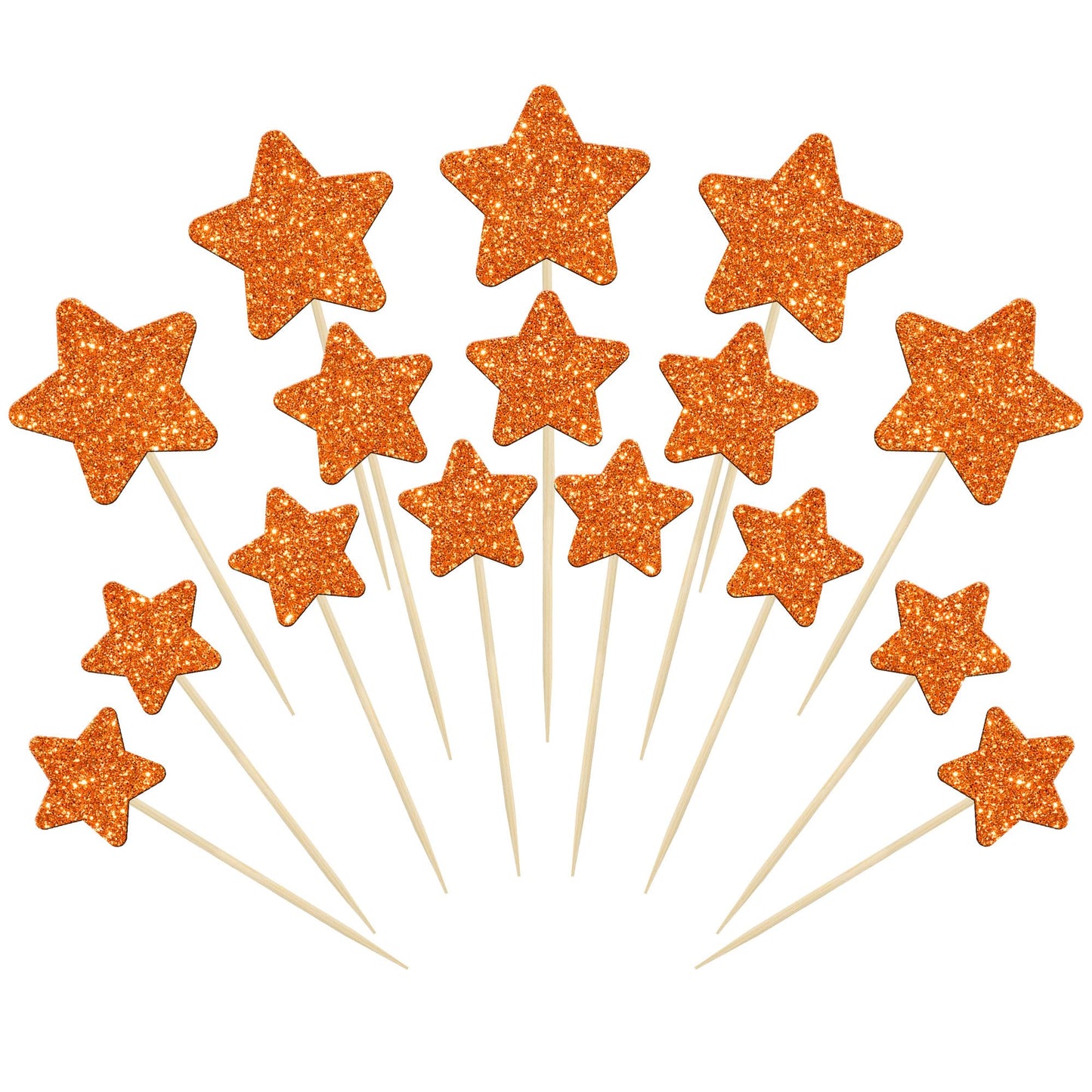Gyufise 42Pcs Mixed Size Little Star Cupcake Toppers Orange Glitter Twinkle Star Cupcake Picks Wedding Engagement Bridal Shower 