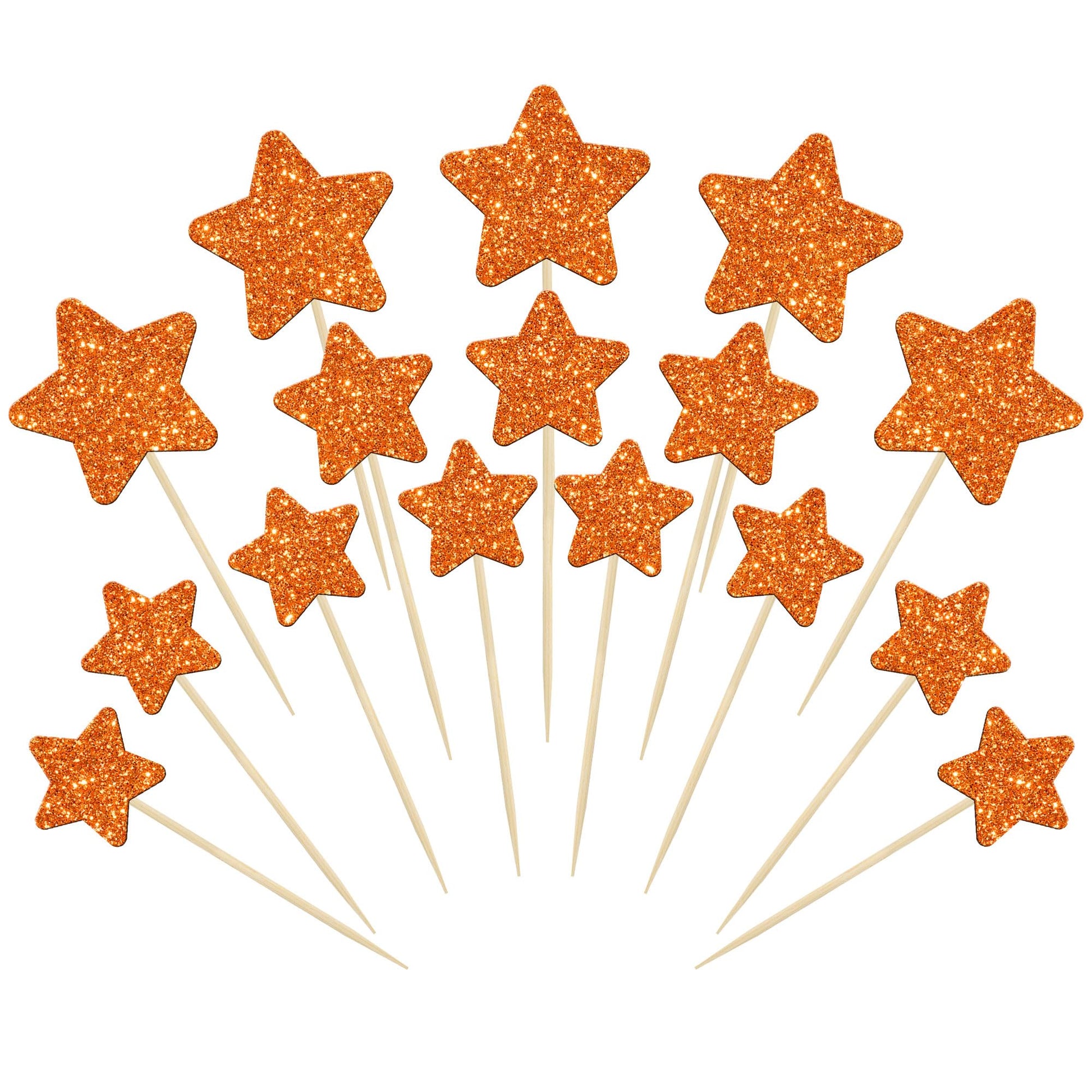 Gyufise 42Pcs Mixed Size Little Star Cupcake Toppers Orange Glitter Twinkle Star Cupcake Picks Wedding Engagement Bridal Shower 