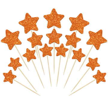 Gyufise 42Pcs Mixed Size Little Star Cupcake Toppers Orange Glitter Twinkle Star Cupcake Picks Wedding Engagement Bridal Shower 