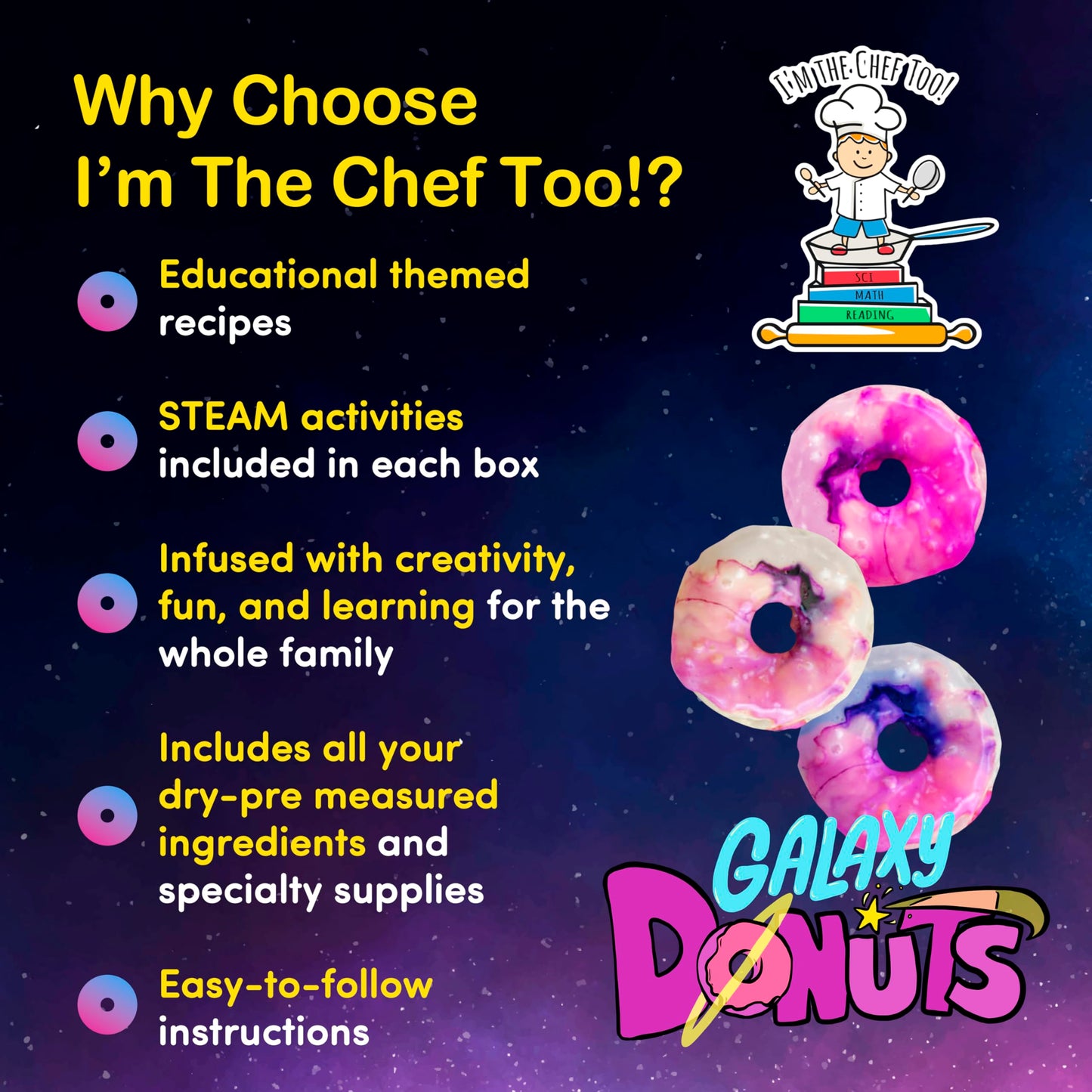 I'M The Chef Too- Galaxy Donut Baking Set - Real Kids Cooking Set With Art And Stem Activities- Make Six Galaxy Donuts- Kids Bak