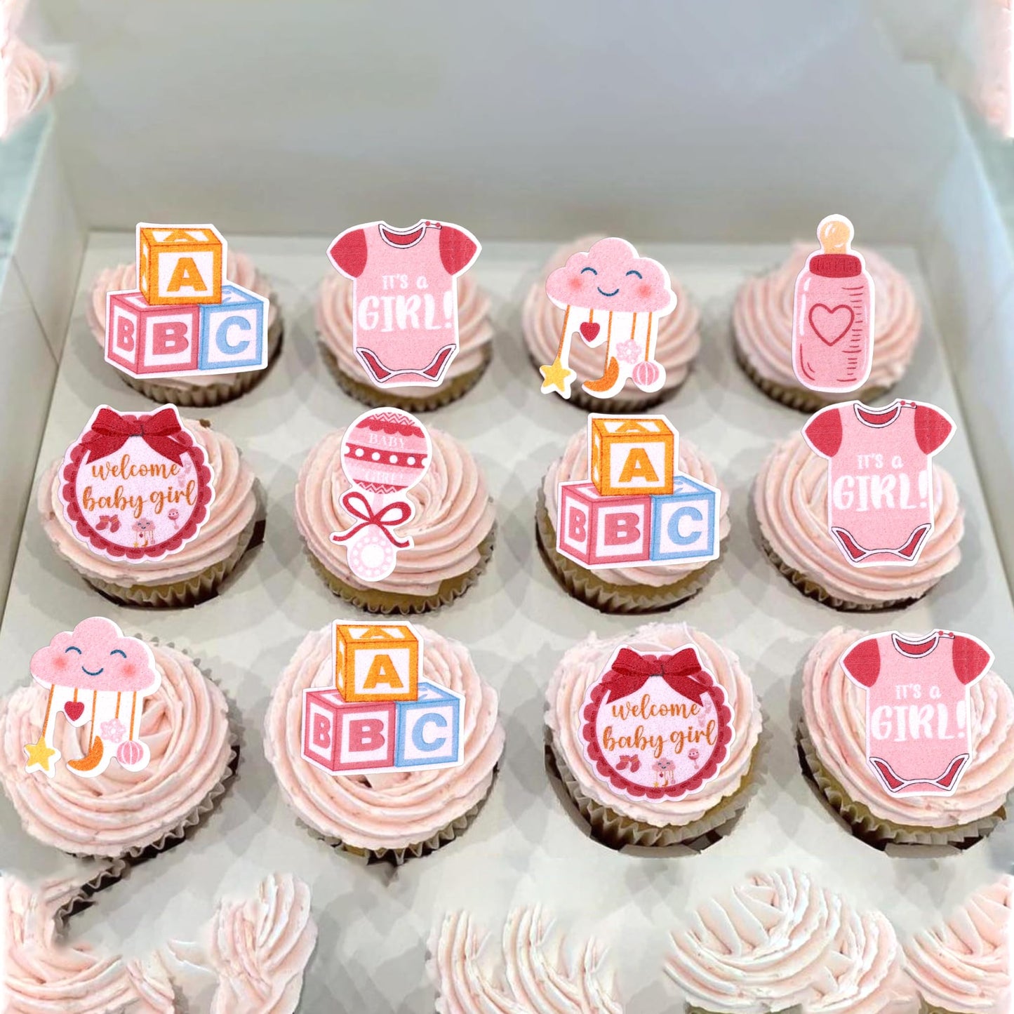 60 Pcs Edible Oh Baby Cupcake Toppers Pacifier Cloud Moon Star Welcome Baby Girl Cupcake Picks Edible Baby Shower It'S A Girl Ca