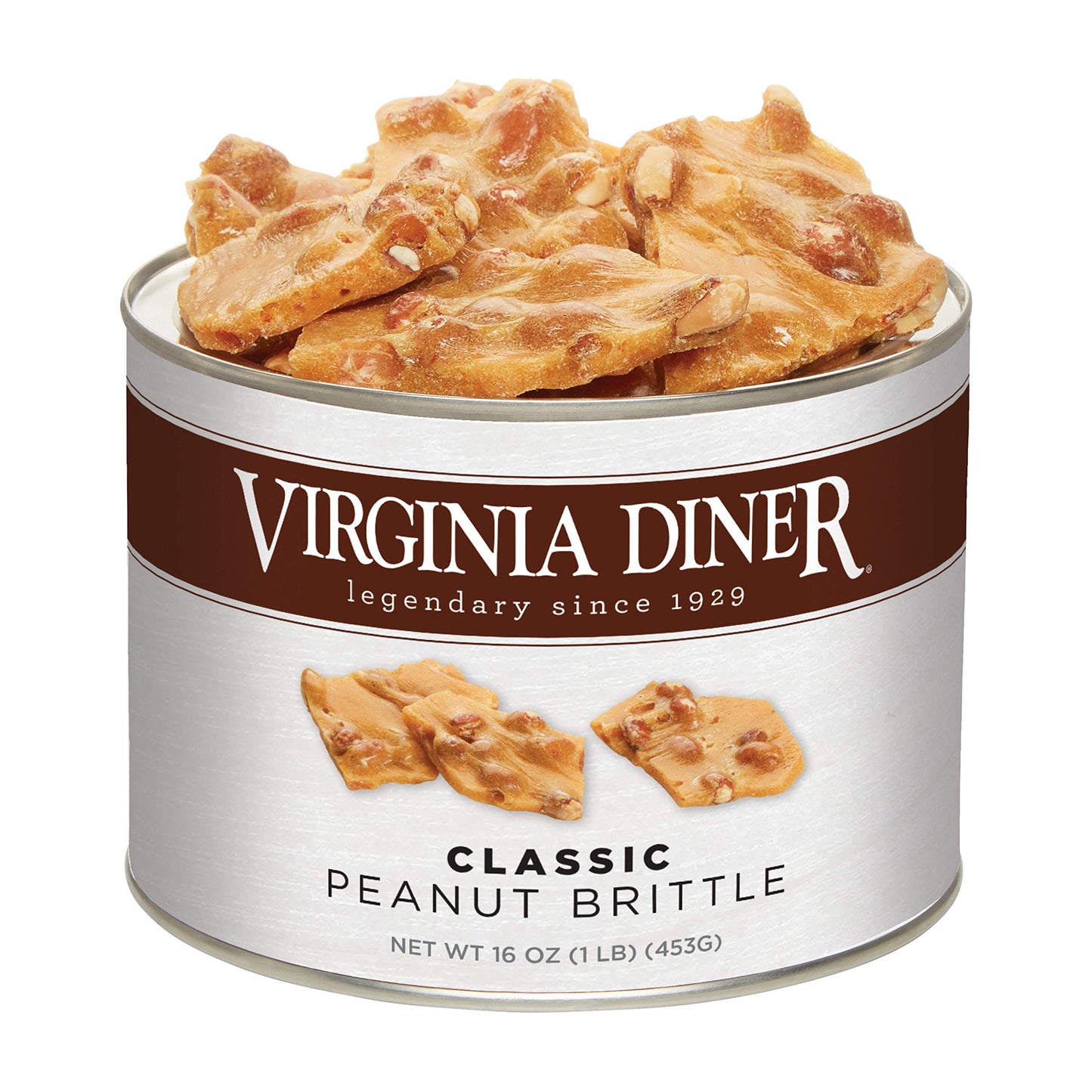Virginia Diner Gourmet Natural Classic Peanut Brittle - Xl Buttery Virginia Peanuts Non-Gmo, Preservative Free Gifts From Virginia Since 1929-16 Oz Can
