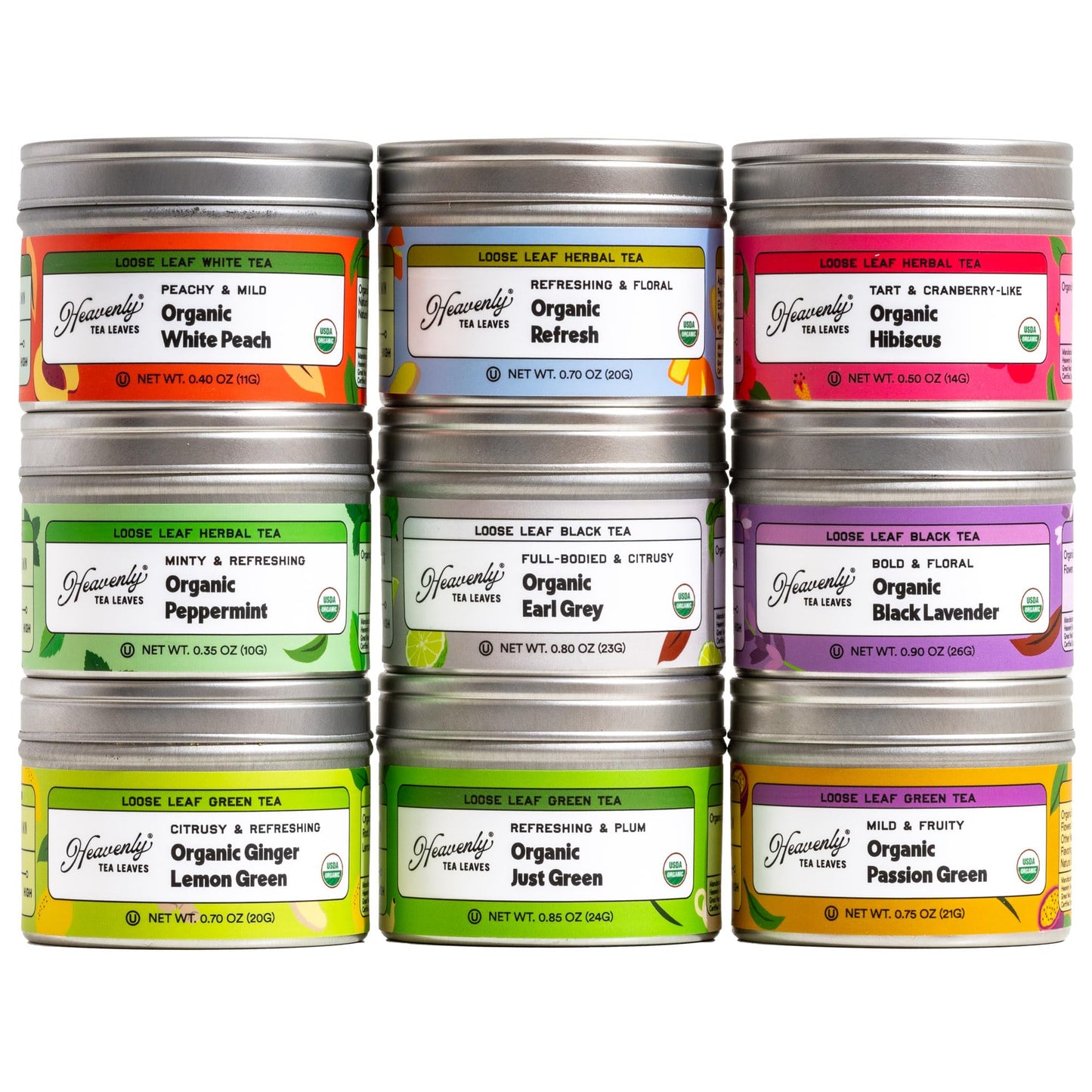 Heavenly Tea Leaves Assorted Loose Leaf Tea Gift Box - 9 Teas & Herbal Tisanes, Approx. 90 Servings, Naturally Caffeinated & Caffeine Free