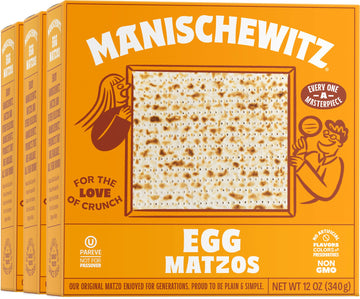 Manishewitz Egg Matzo 12oz (3 Pack) Kosher (Not For Passover), Thin, Crisp & Light Texture, Sodium Free, No Artificial Flavors, 
