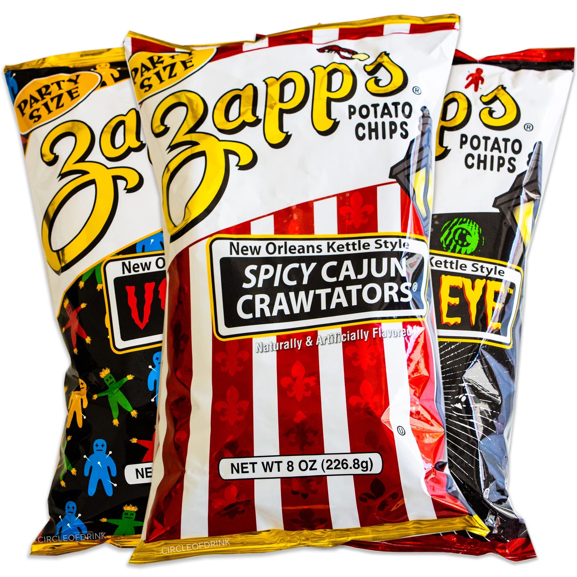 Chips Variety Pack - Party Size - Voodoo (1  8Oz Bag) - Spicy Cajun Crawtator (1  8Oz Bag) - Evil Eye (1  8Oz Bag) - New OrleanS Kettle Potato Chips - 3 Bags Total
