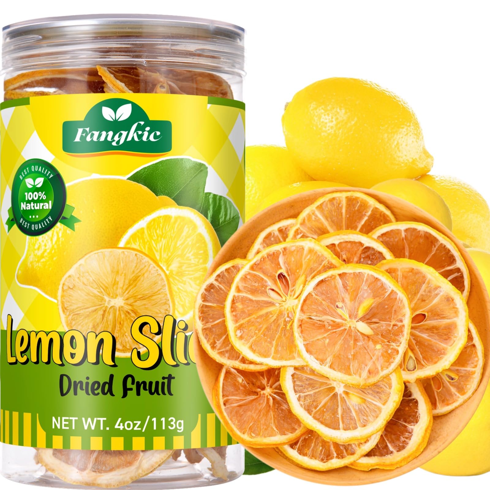 Fangkic Dried Lemon Slices, 100% Natural, Additive-Free, 4oz (113g) for Baking, Cocktails, Potpourri, Crafts