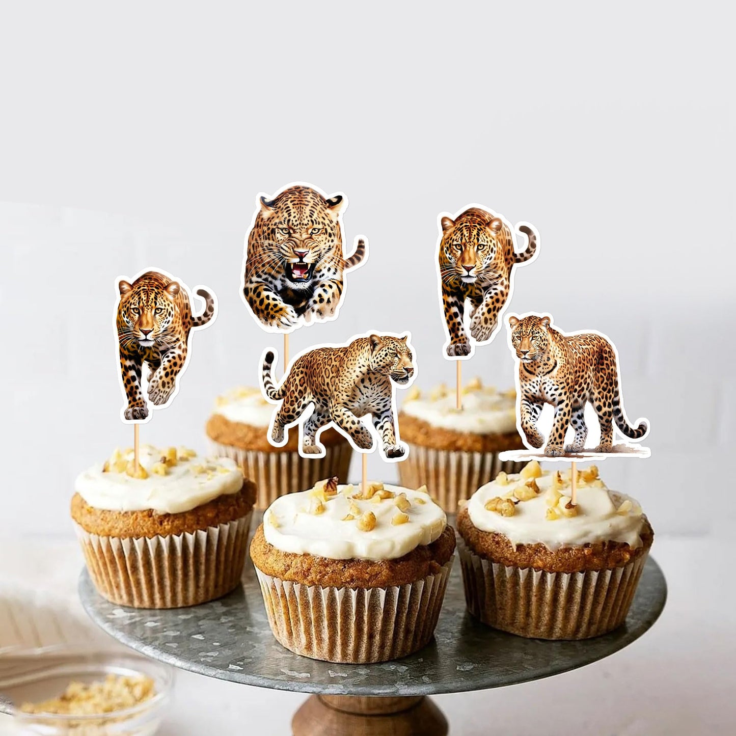 Ercadio 24 Pack Leopard Cupcake Toppers Leopard Cupcake Picks Animal Cupcake Picks Leopard Birthday Cupcake Decorations For Baby