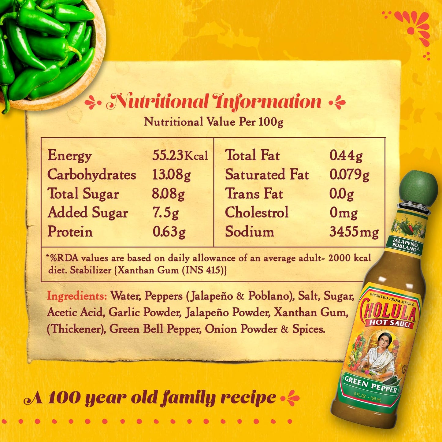 Cholula Green Pepper Hot Sauce 5 Fl Oz (Pack of 4)