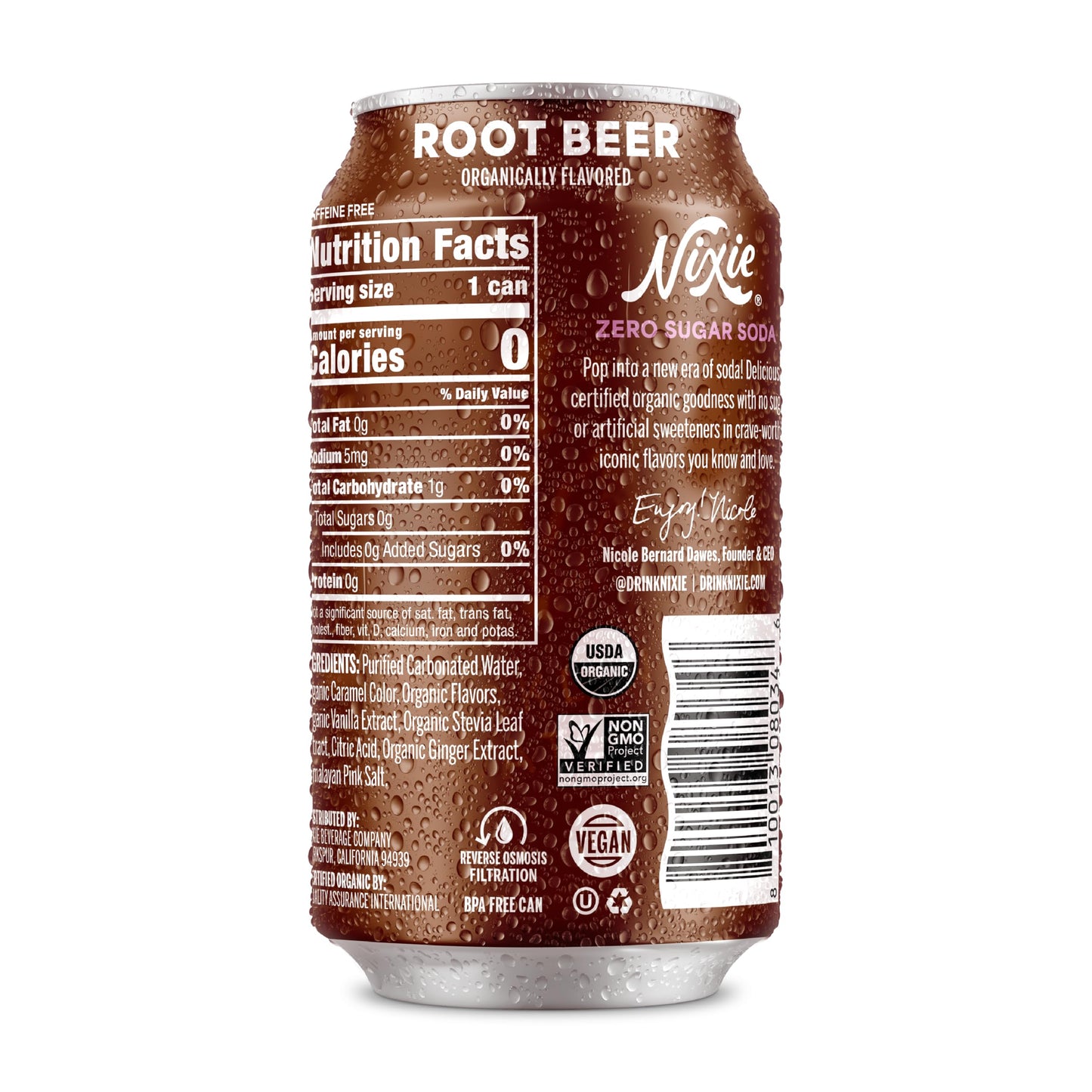 Nixie Organic Zero Sugar Root malt-inspired Soda, 12oz Cans, 12 Pack, Non-GMO, Caffeine Free, 0 Sugar, 0 Calories