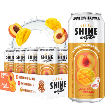 ShineWater Vitamin D Electrolyte Drink - Sugar-Free Peach Mango Flavor, 16 Fl Oz (Pack of 12)