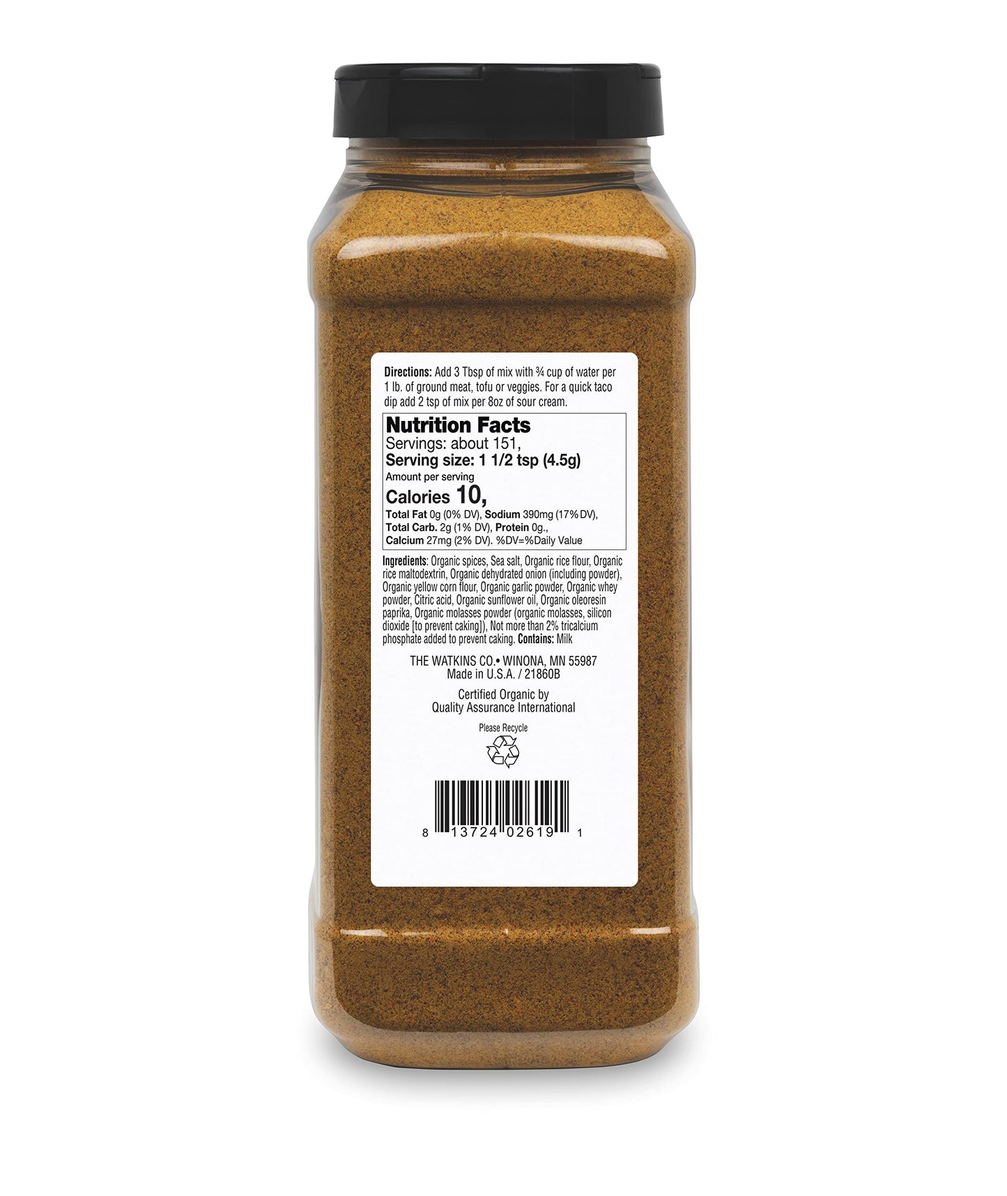 Watkins Organic Gourmet Dry Seasoning Mix, Taco, 24.0 Ounce (Pack Of 6)