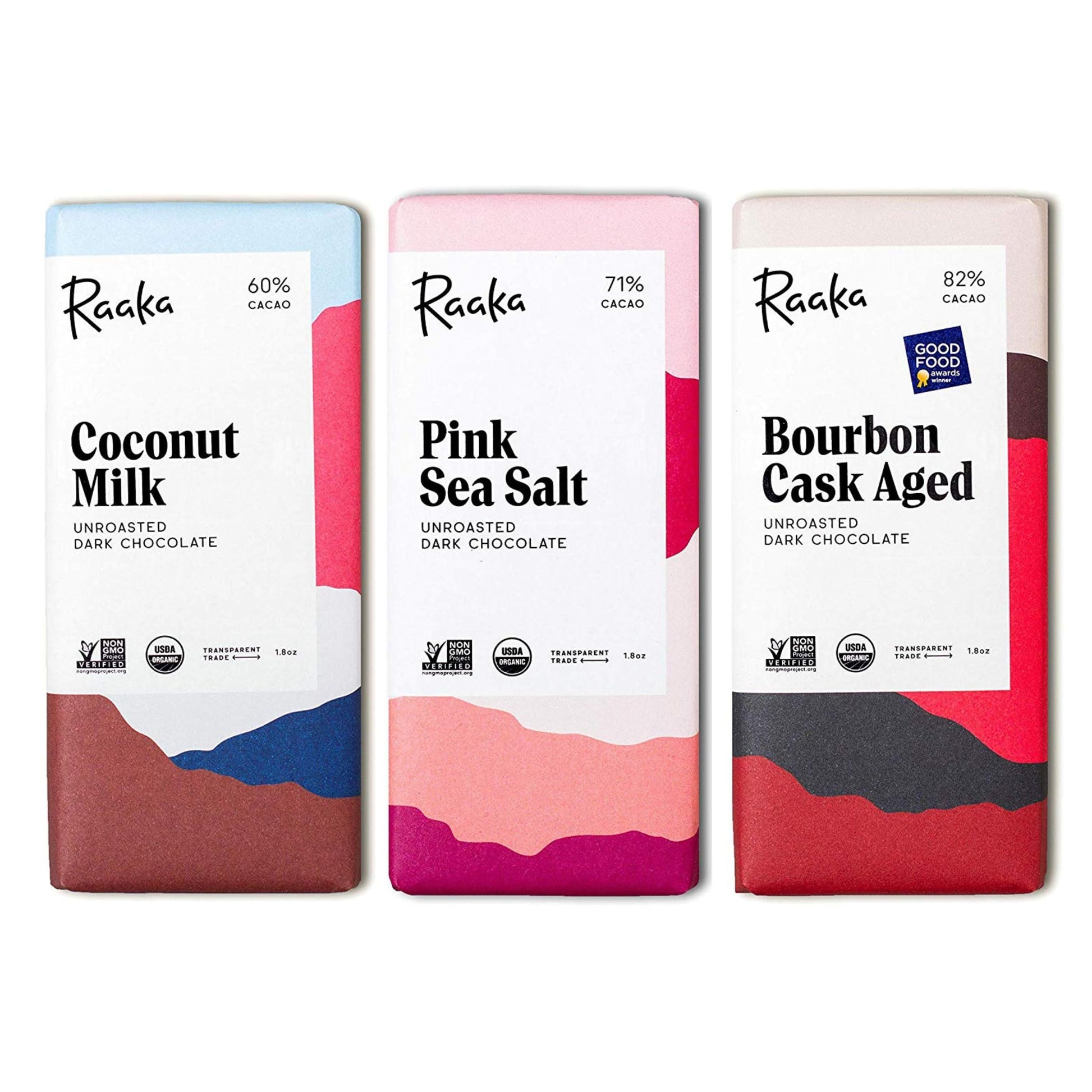 Raaka Chocolate Best Sellers Trio - Organic Vegan Dark Chocolate Gift - 1.8oz Bars, 3-Pack