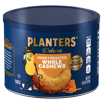 PLANTERS Deluxe Honey Roasted Whole Cashews, Sweet & Salty Snacks, 8.25oz (3 Canisters)