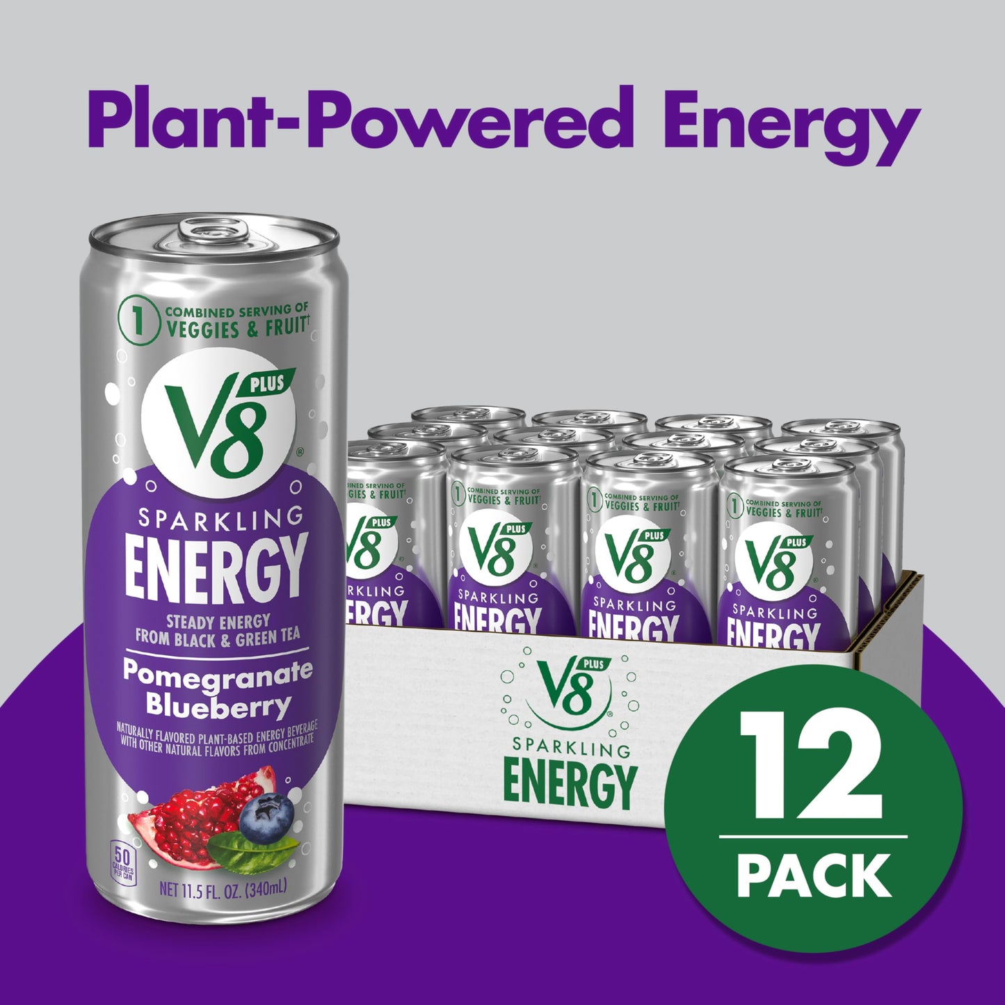 V8 +Energy Sparkling Pomegranate Blueberry Juice Energy Drink  11.5 fl oz Can (12 Pack)