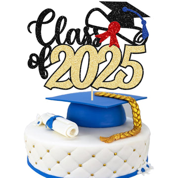 Gyufise 1 Pack Class Of 2025 Cake Topper Gold Glitter Diploma Cap 2025 Graduation Cake Pick Decoration For Senior High School University College Graduation Congrats Grad Party Decorations