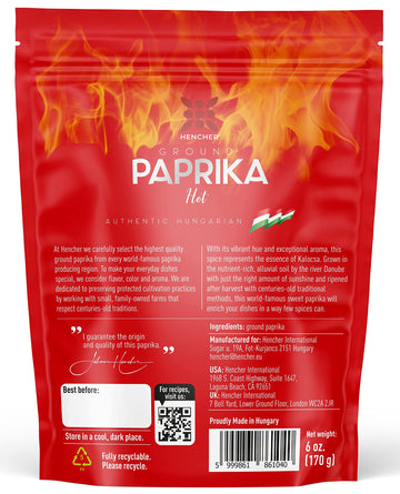 Artisan HOT Hungarian Paprika Powder (6oz/170g) Non-GMO, Imported from Hungary, Amazing Color, Unrivalled Flavor