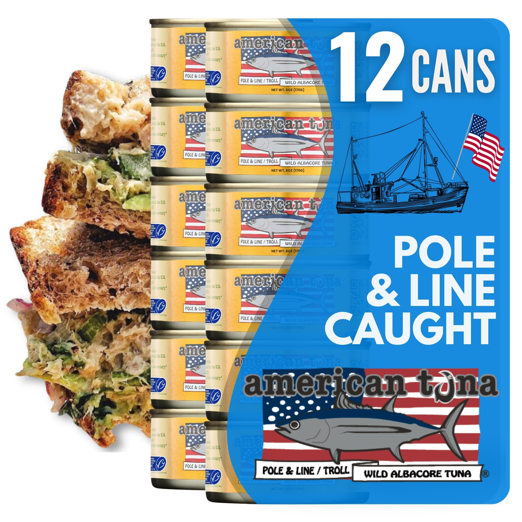 American Tuna Sushi-grade Wild Albacore Tuna, MSC Certified, 6 oz cans, Pack of 12
