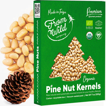 From Wild Fresh Organic Pine Nuts 7Oz Certified Vegan Kosher Unsalted Pignolias - Siberian Pine Nuts For Pesto, Raw Nuts, Medite