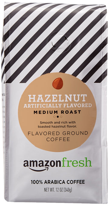 Amazonfresh Hazelnut Flavored Coffee, Ground, Medium Roast, 12 Ounce