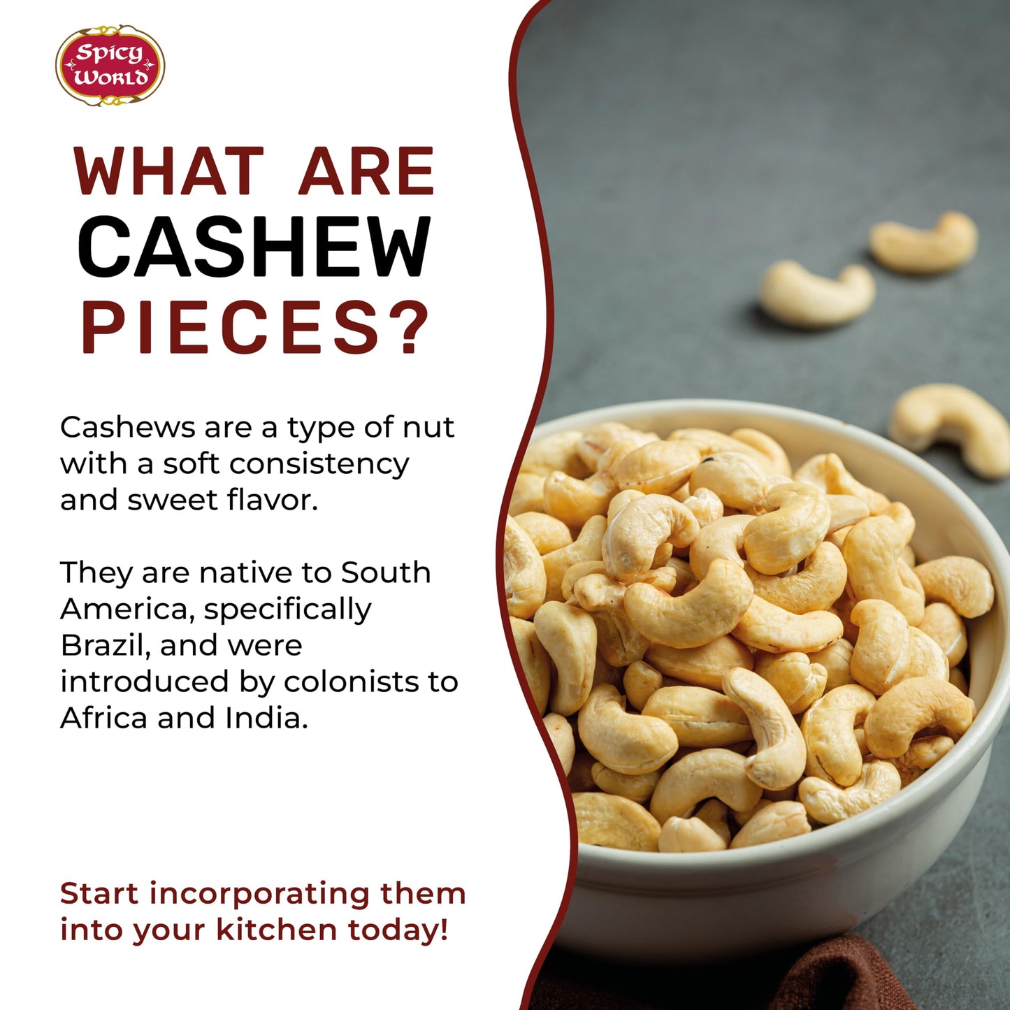 Spicy World Raw Cashew Pieces 80Oz (5 Lbs) - Natural Bulk Raw & Unsalted Cashews For Cooking, Baking & Topping, Gluten Free, Veg