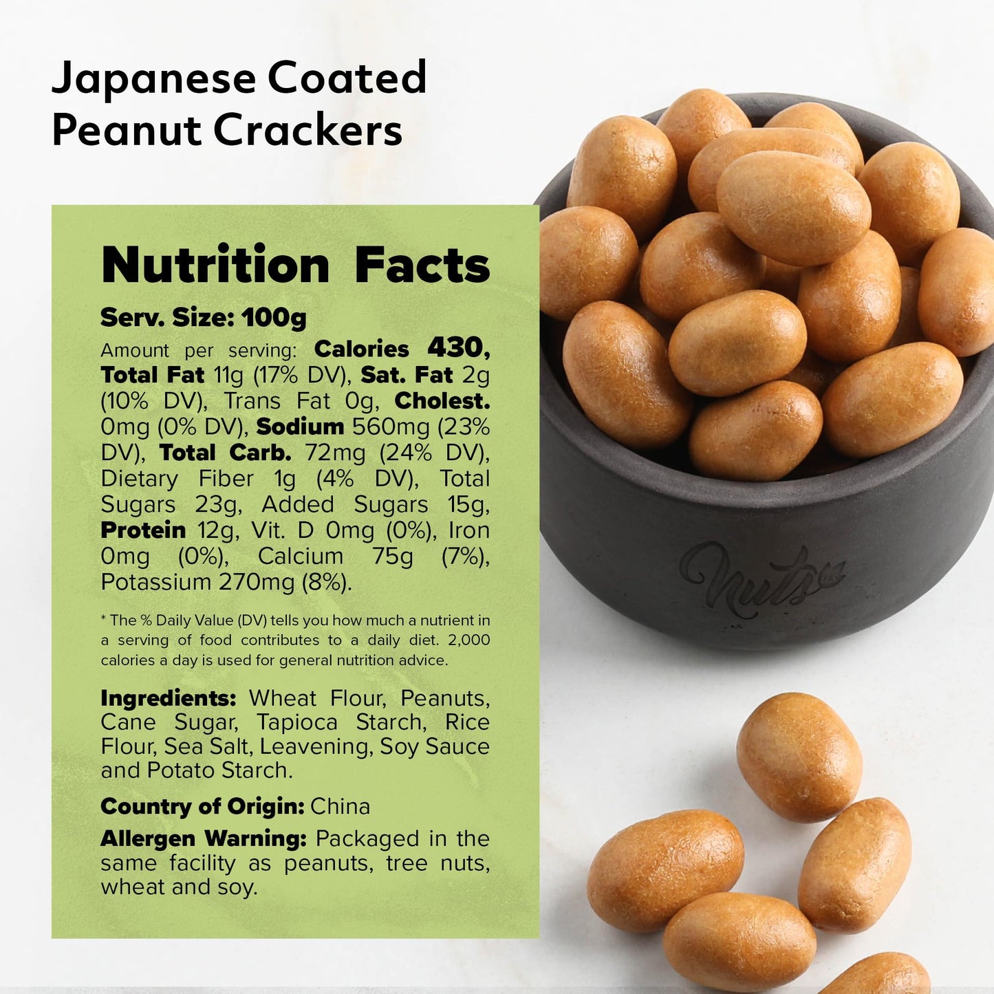 NUTS - U.S. Japanese Coated Peanut  ers, Original Flavor, Non-GMO, 2 LBS, Resealable Bag