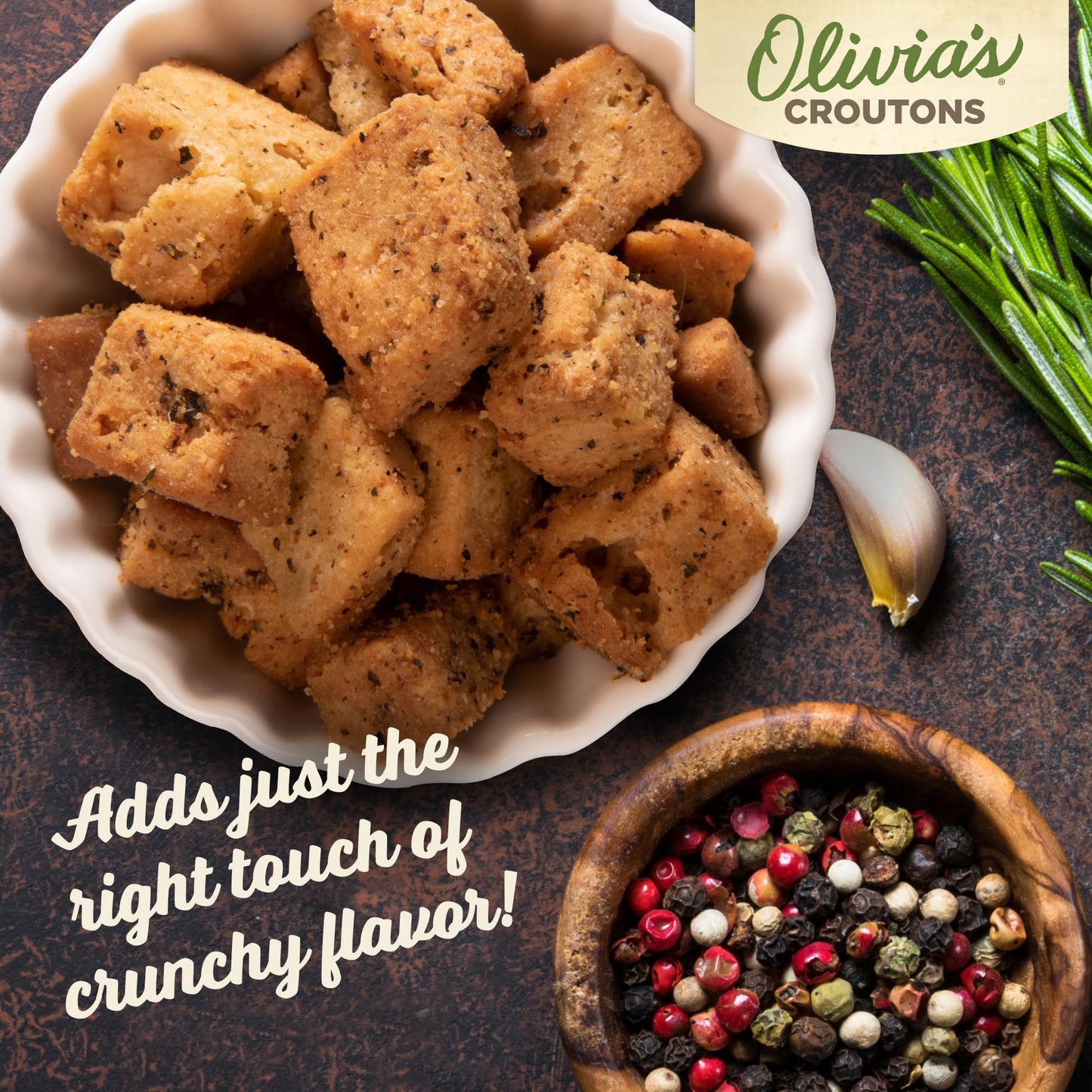 Olivias Gluten Free Croutons For Salad - Crunchy Garlic Soup Crouton - Made From Seasoned Ancient Grain Gluten-Free Artisan Brea
