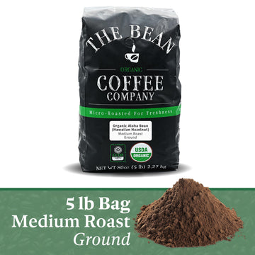 The Bean Organic Coffee Company Aloha Bean (Hawaiian Hazelnut), Medium Roast, Ground Coffee, 5-Pound Bag