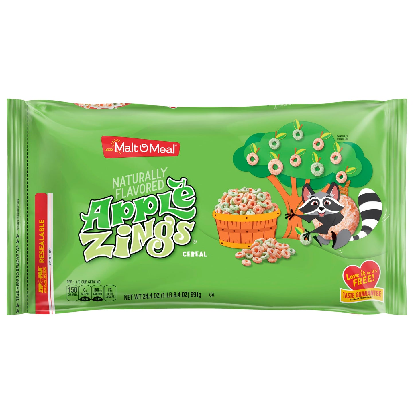 Malt-O-Meal Apple Zings Breakfast Cereal, Apple and Cinnamon Cereal Rings, Large Cereal for Family, 24.4 OZ Bag