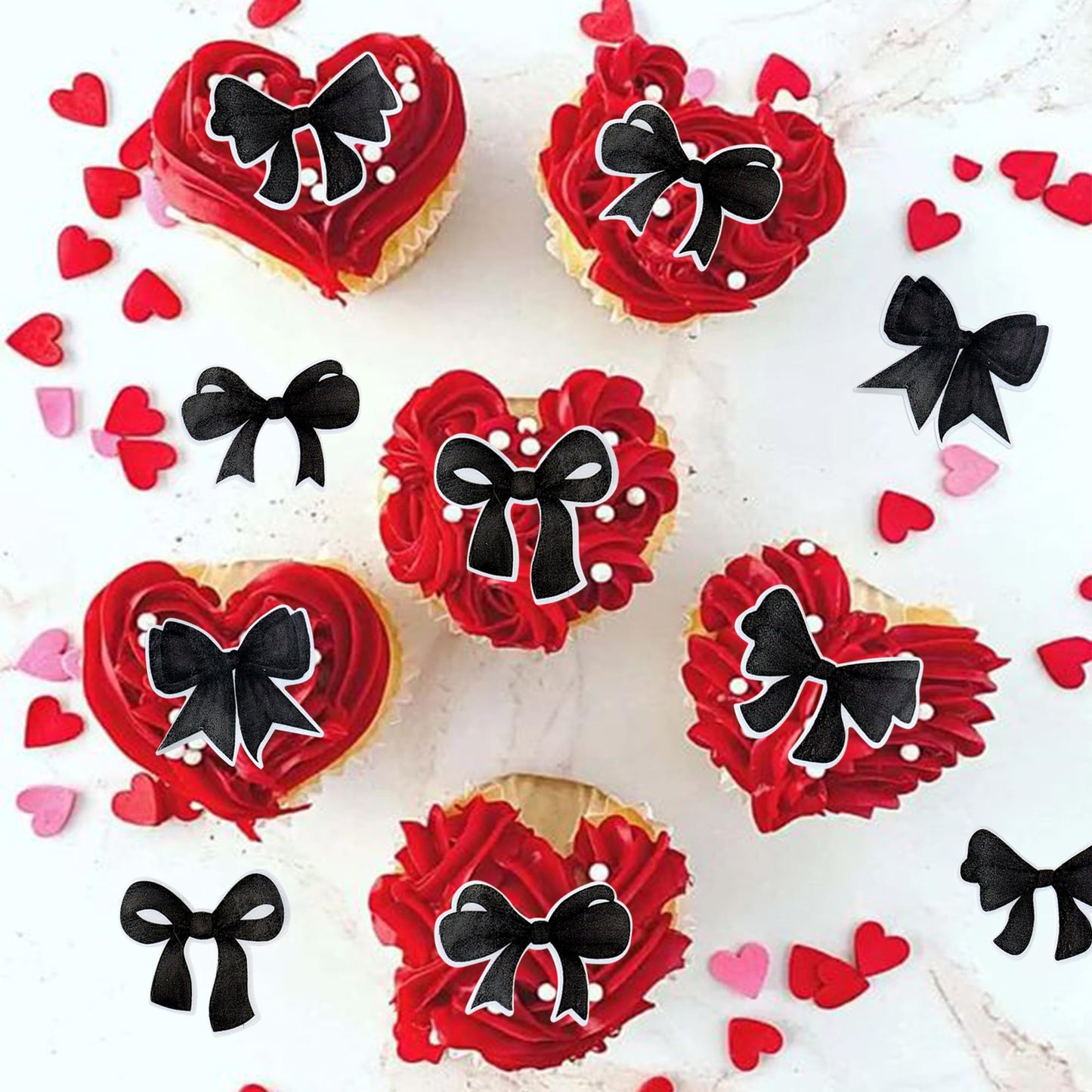 Cyodoos 40Pcs Edible Black Bowknot Cupcake Toppers Wafer Paper Bowknot Cake Dessert Picks Bowknot Drink Topper Baby Shower Princ