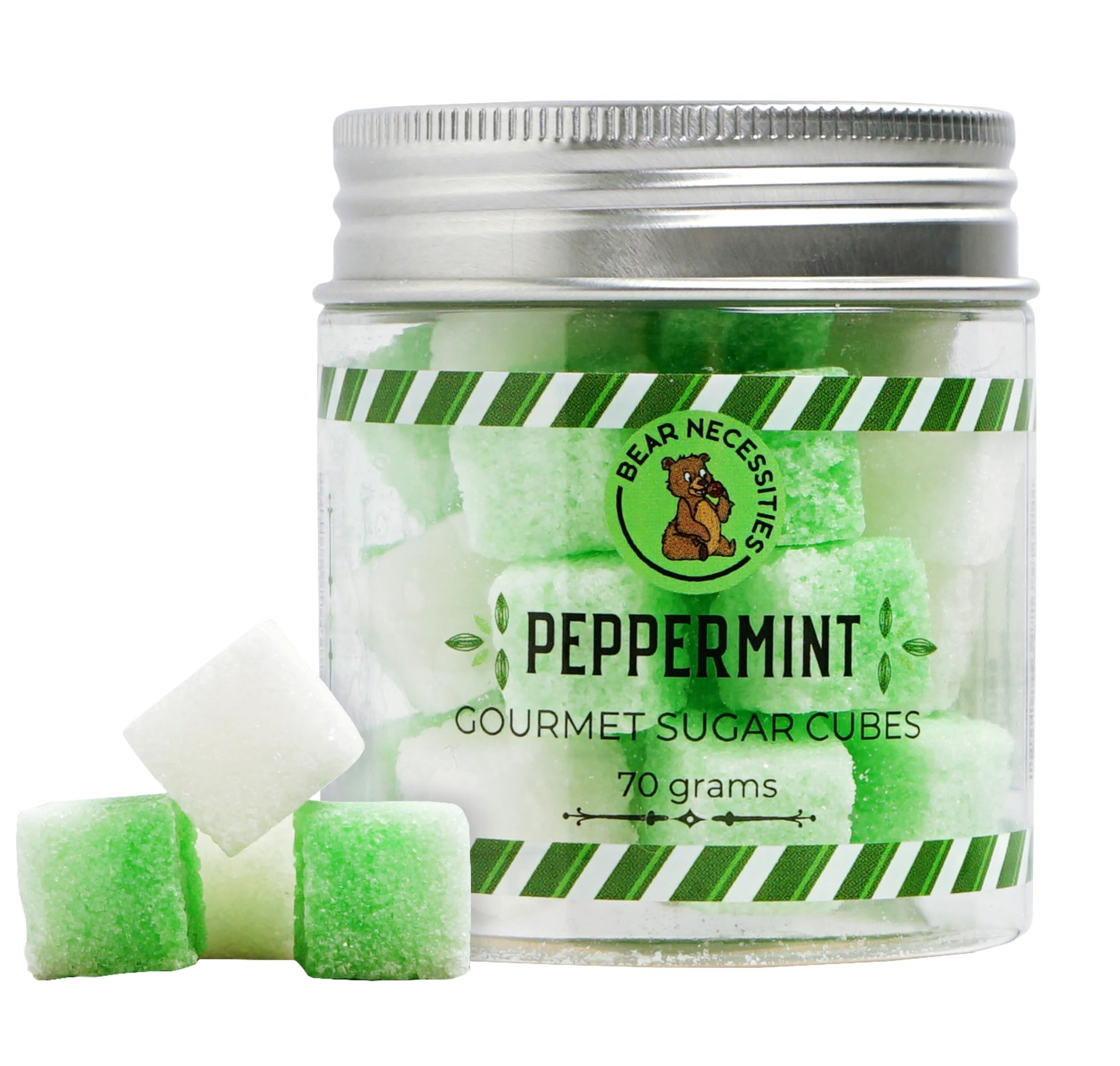 Bear Necessities Gourmet Sugar Cubes, Peppermint Infused, 70g Jar, Perfect for Coffee, Tea, Hot Chocolate & Cocktails