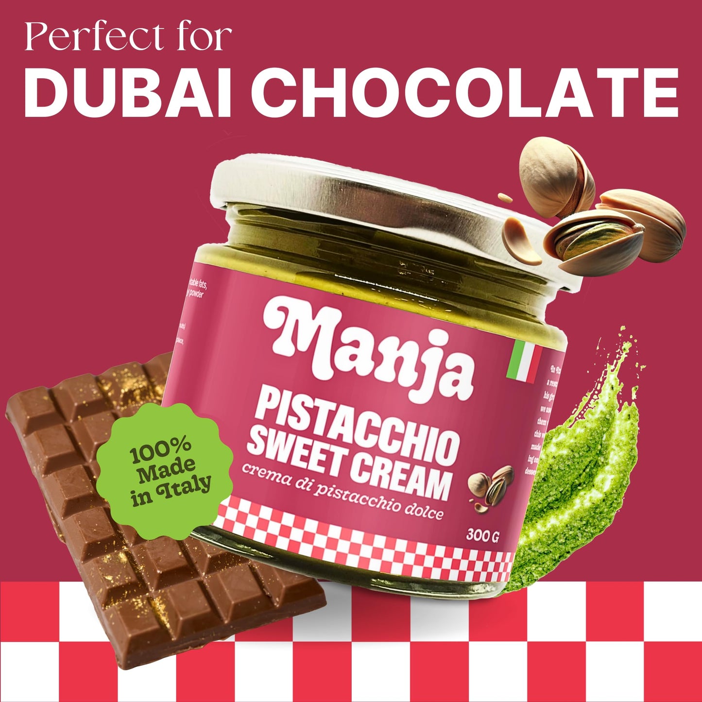 Manja Italian Pistachio Spread - Gluten Free, No Preservatives, 10.58oz (300g)