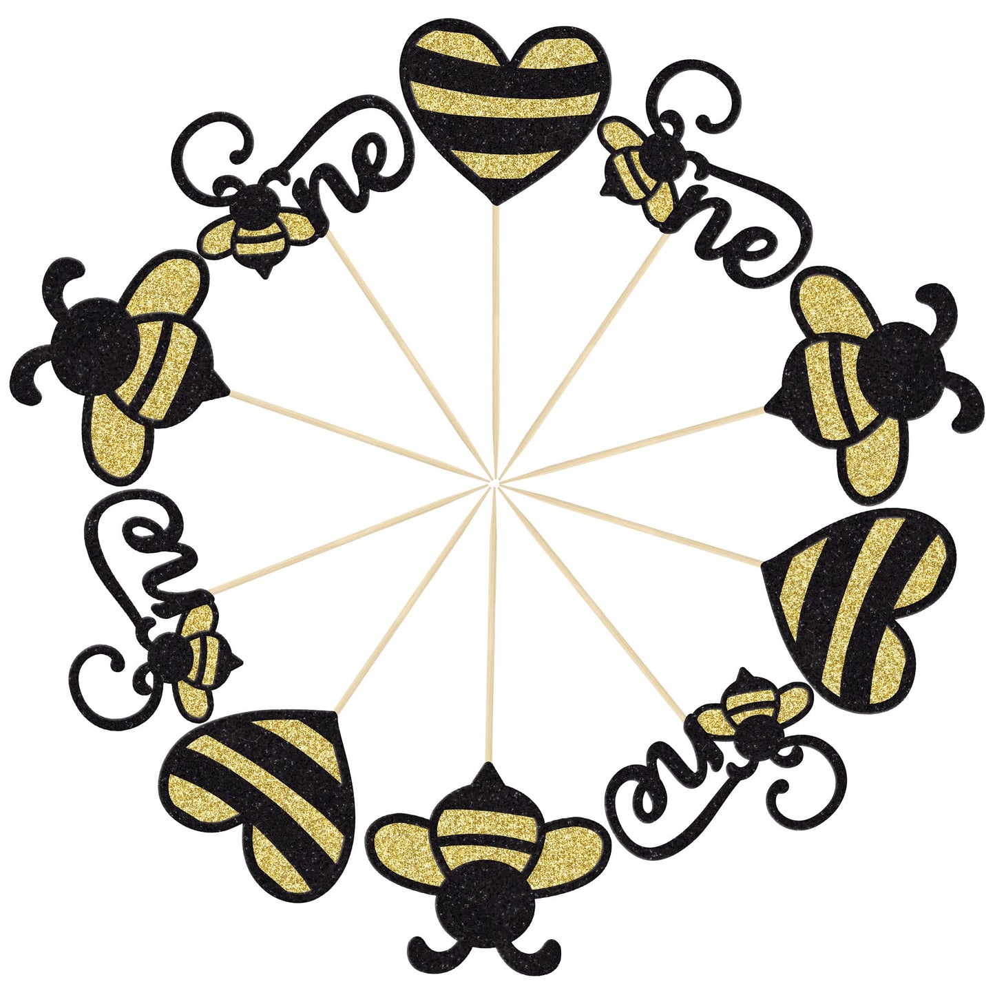 Gyufise 24Pcs Bumble Bee One Cupcake Toppers Heart Bumble Bee Cake Decorations For Boy Girl 1St Birthday Decorations Bee Baby Sh