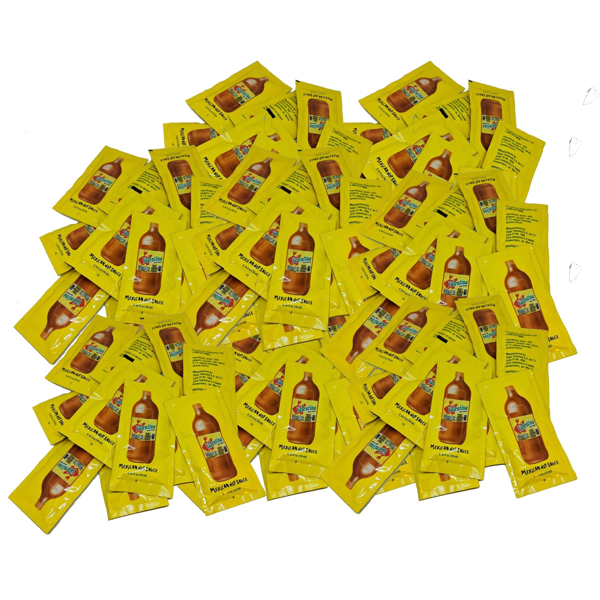 "Valentina Mexican Hot Sauce Picante Salsa Seasoning Salt Spice Mix Made From Chili Peppers Perfect For Chips Fast Foods Lunch Snacks Or More 100 Packets Of 0.3 Oz. (8 Grams) "