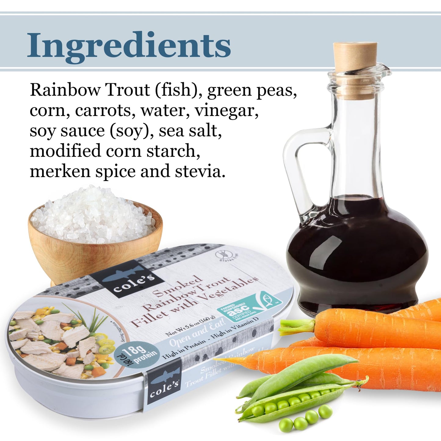 Coles Smoked Rainbow Trout Fillet with Vegetables, Ready to Eat Meal, 5.6 oz, 18g Protein, High in Vitamin D, Canned Fish