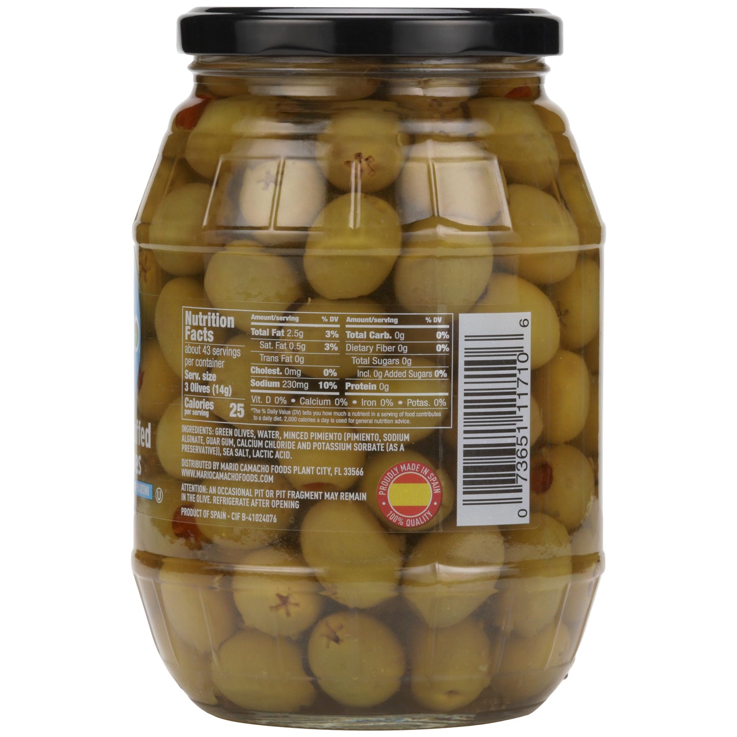 Mario Pimiento Stuffed Green Manzanilla Spanish Olives, 21 Ounce (Pack of 6)