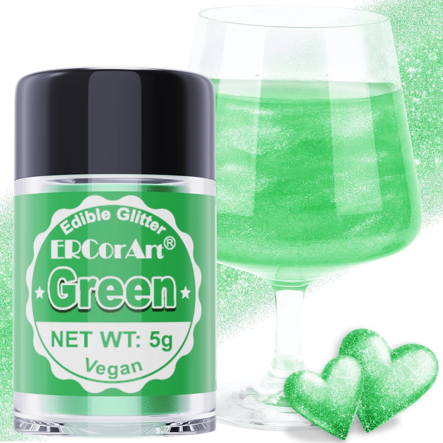 Edible Glitter - Green Luster Dust Edible for Drinks Cakes, Food Grade Cake Decorating Shimmering Glitter, Sprinkle Powder Glitt