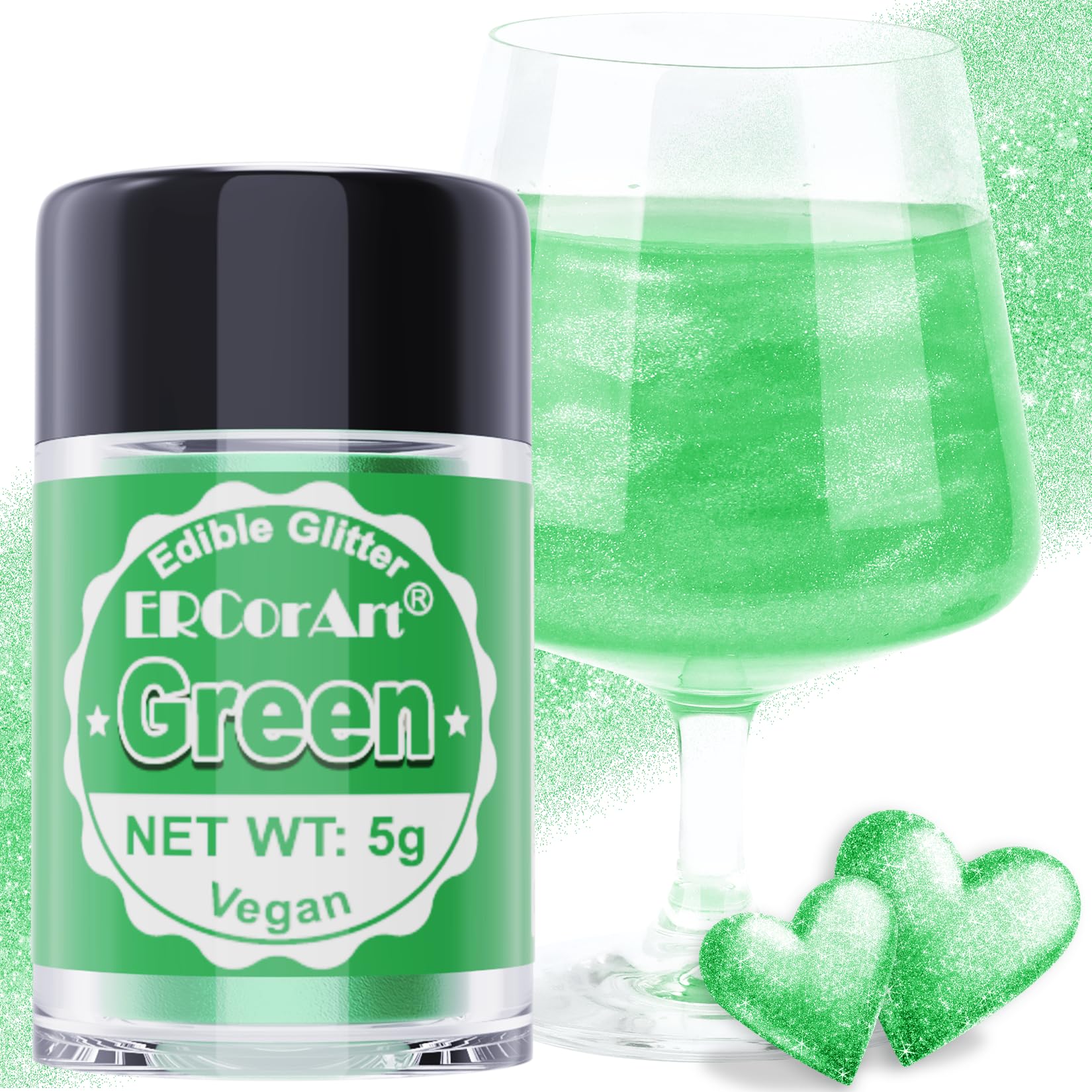 Edible Glitter - Green Luster Dust Edible for Drinks Cakes, Food Grade Cake Decorating Shimmering Glitter, Sprinkle Powder Glitt