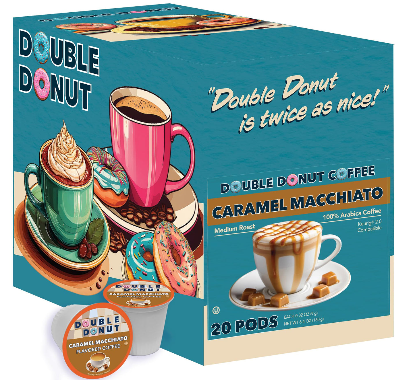 Double Donut Caramel Macchiato Flavored Coffee Pods, Medium Roast Coffee, For Keurig K Cups Machines, In Recyclable Pods, 20 Cou