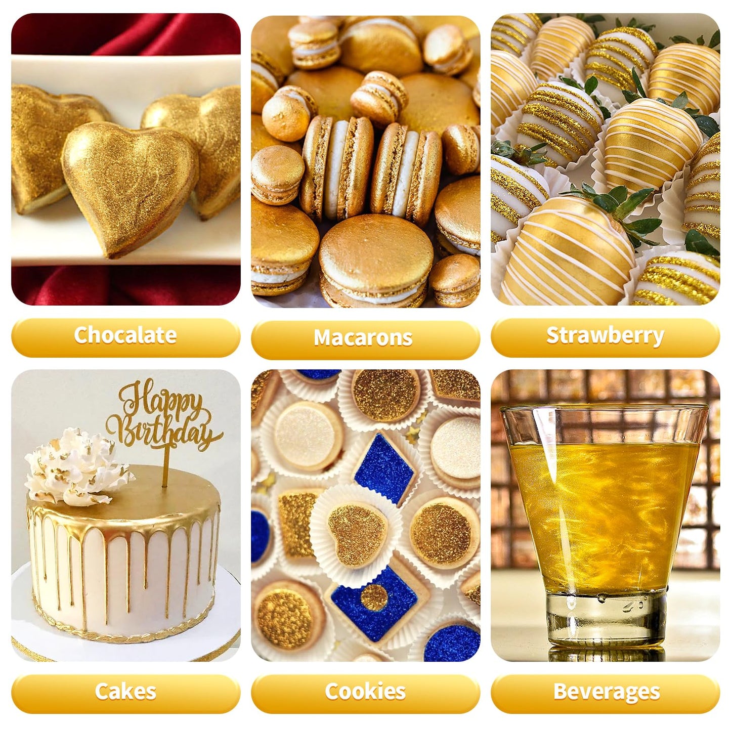 Edible Glitter Spray - Gold White Silver Luster Dust For Drinks, For Baking, Cake, Fondant, Chocolate, Candy, Icing, Dessert Dec